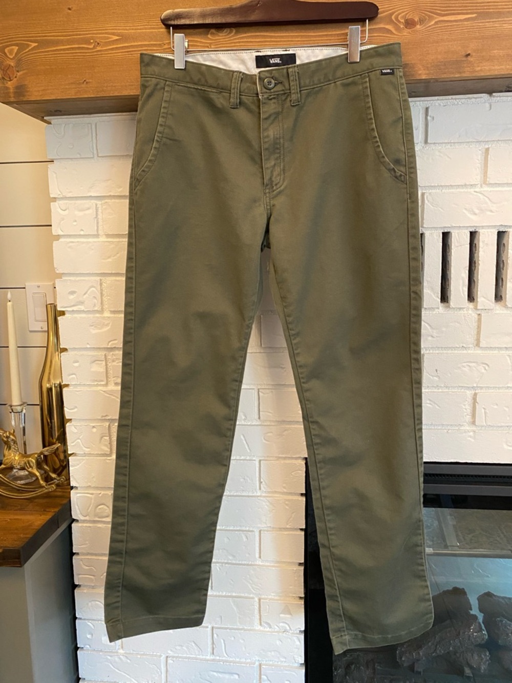 Vans Olive Green Chino Pants Men’s 32 Regular Straight Fit Stretch Casual